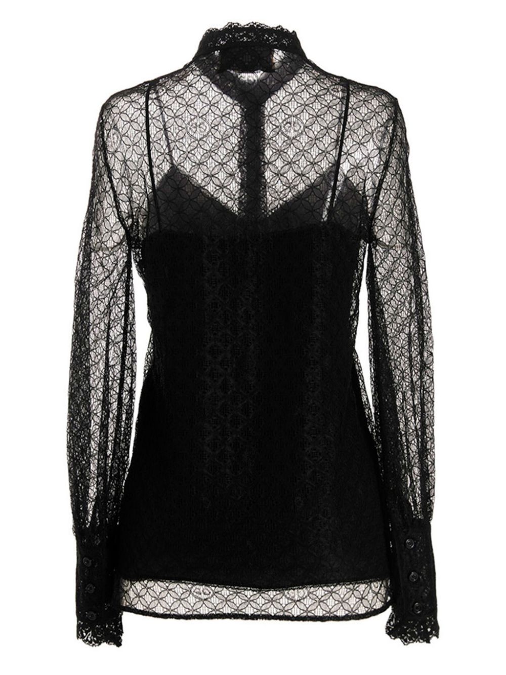 Gucci GG geometric lace puff-sleeve shirt - Black