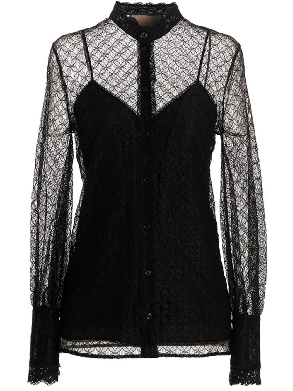 Gucci GG geometric lace puff-sleeve shirt - Black