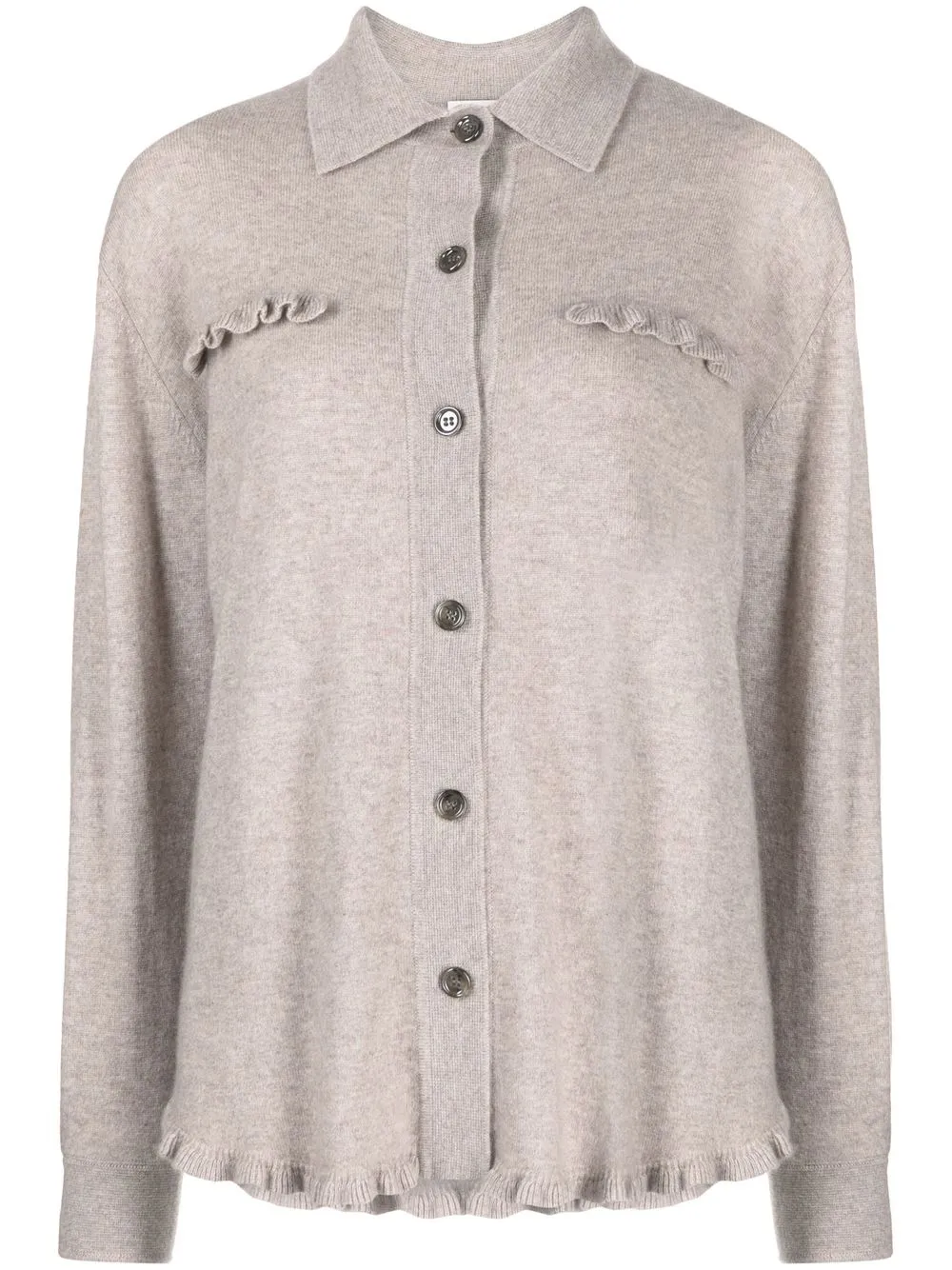

Allude ruffle-trimmed knitted shirt - Brown