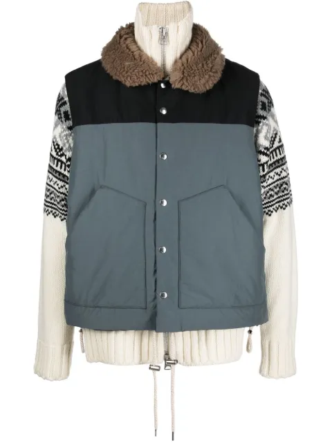 sacai chamarra con cuello de lana