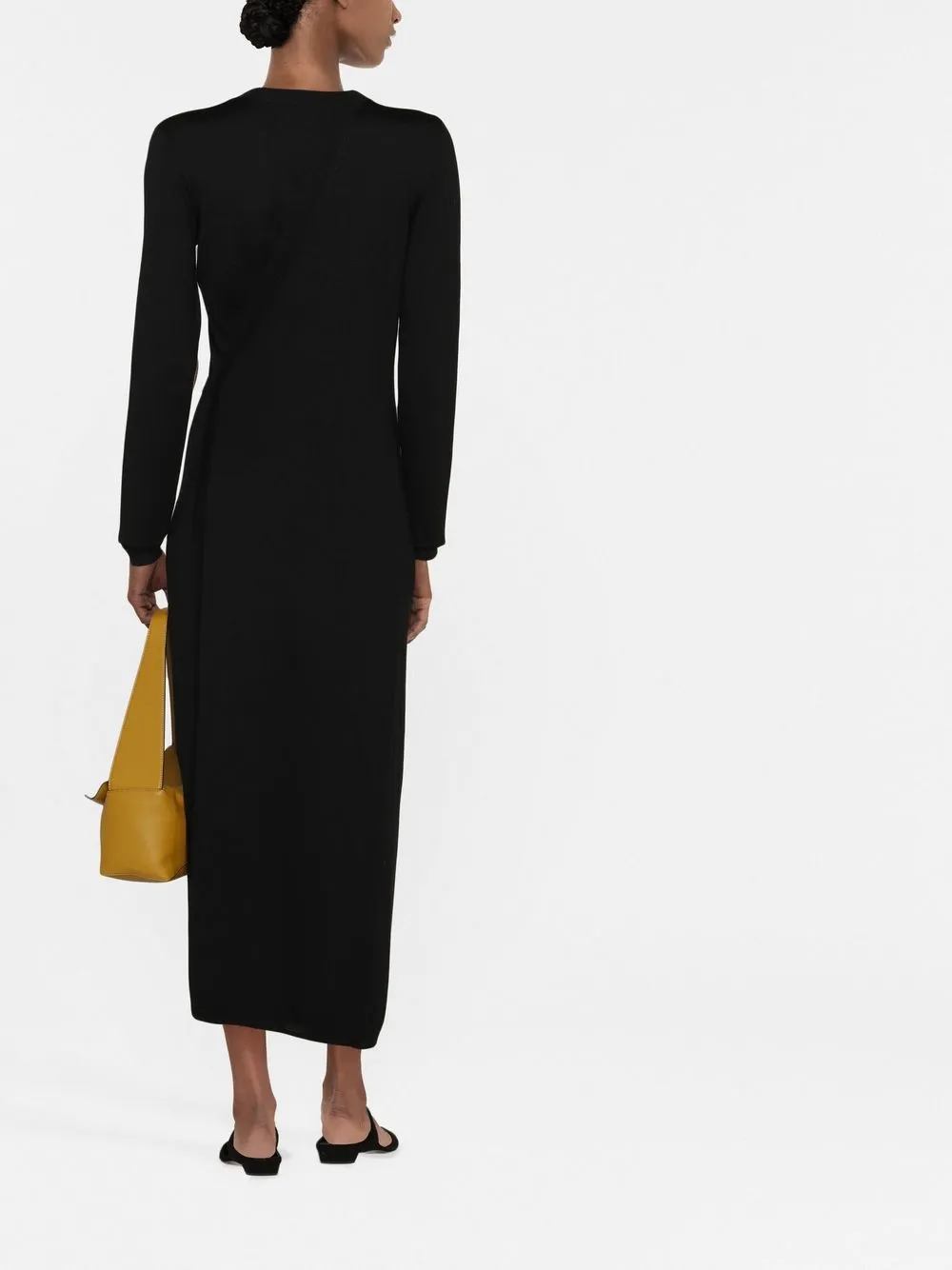 Totême Side-tie Wool Midi Dress In Black