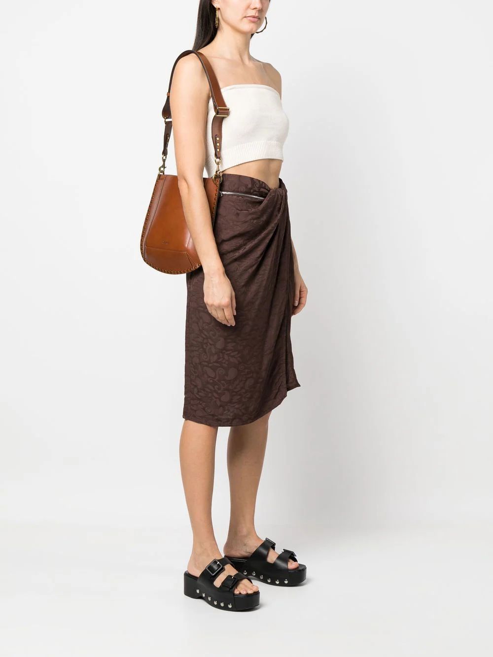 Shop Isabel Marant Oskan Studded Shoulder Bag In Brown