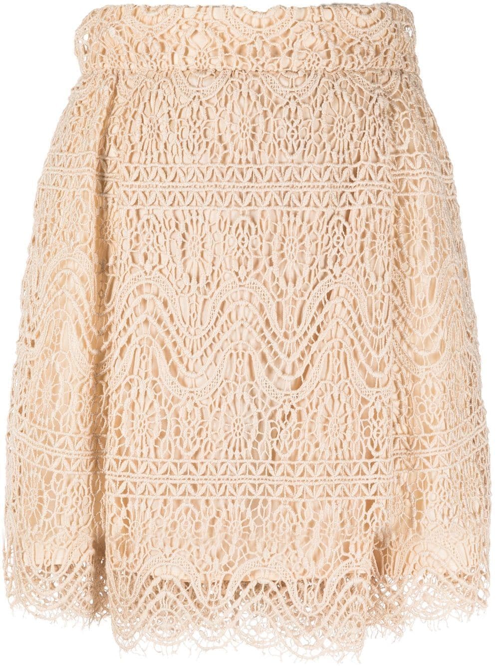 Pre-owned Valentino 2010 Lace-detailed A-line Skirt In Neutrals