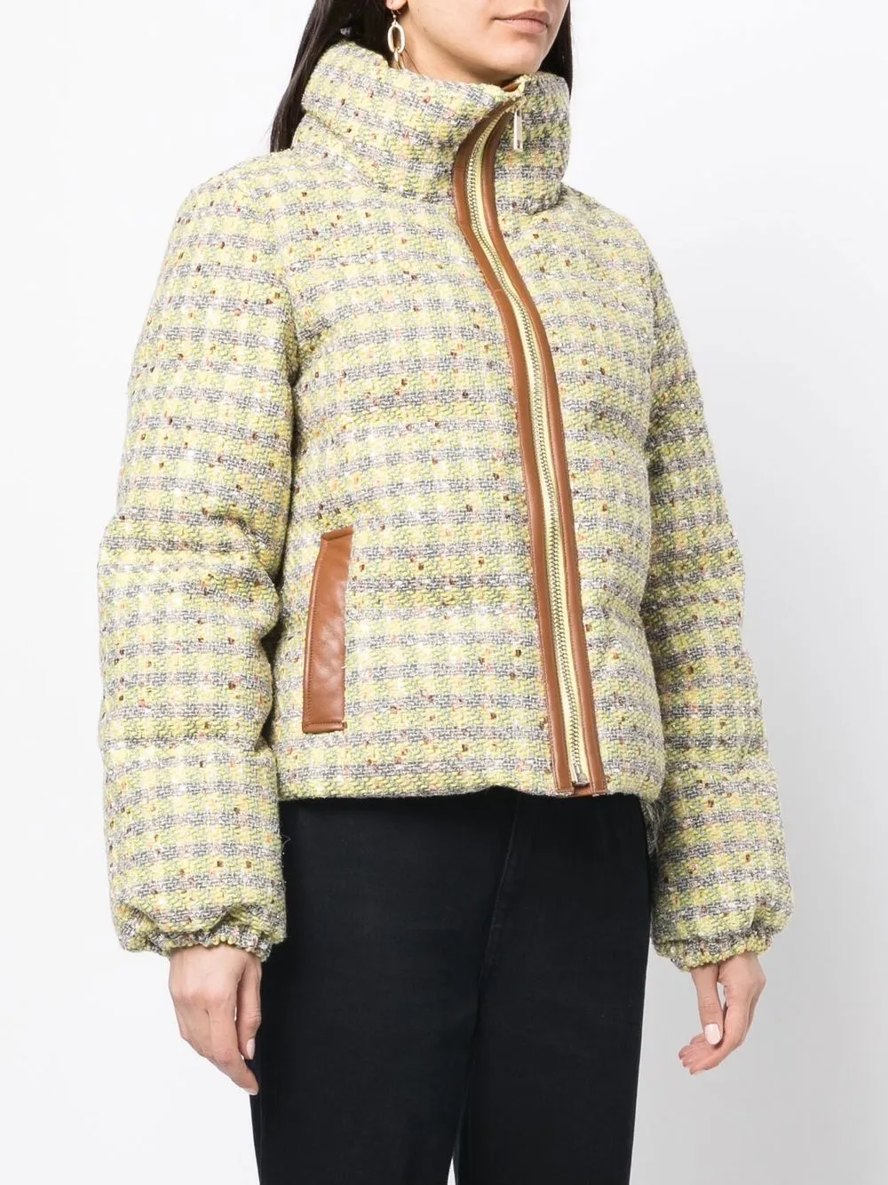 Nicole Benisti High-neck Tweed Puffer Jacket In Yellow