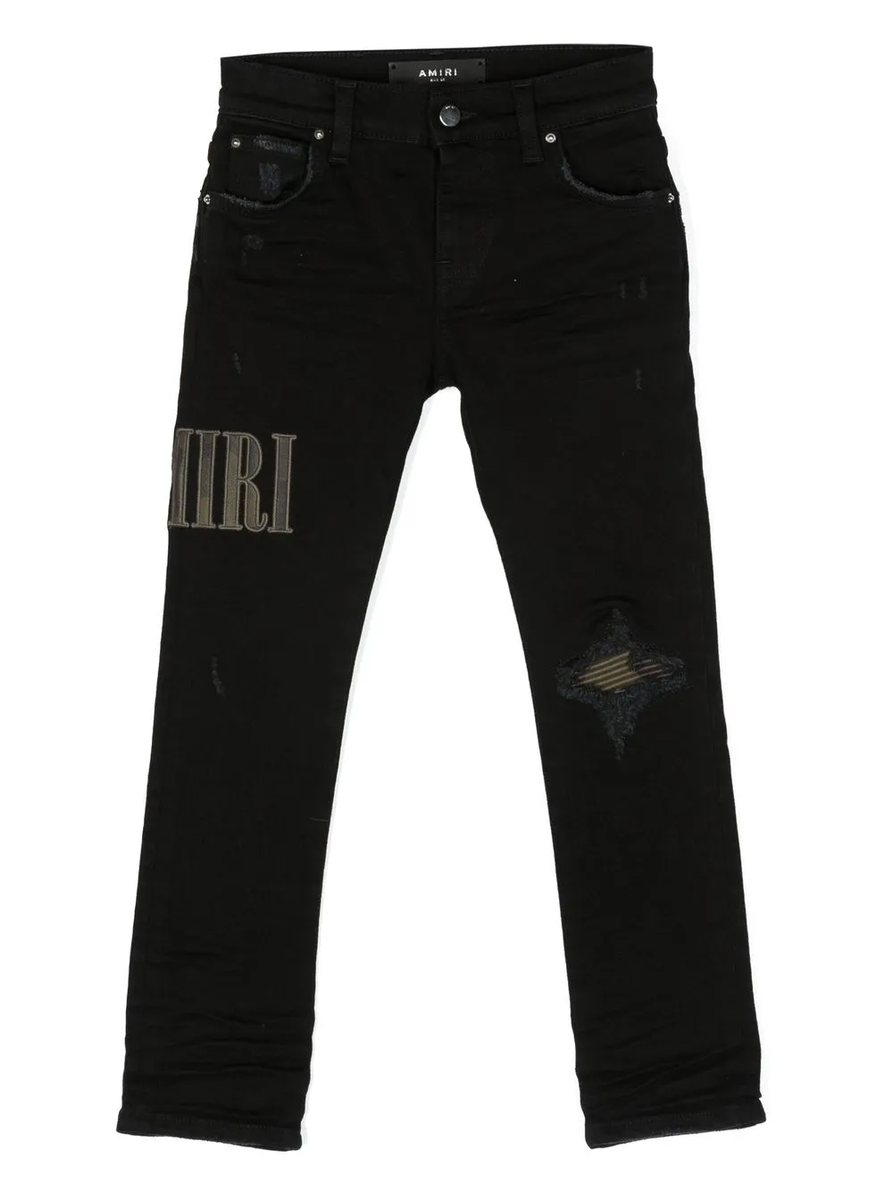 

AMIRI KIDS logo-patch distressed jeans - Black