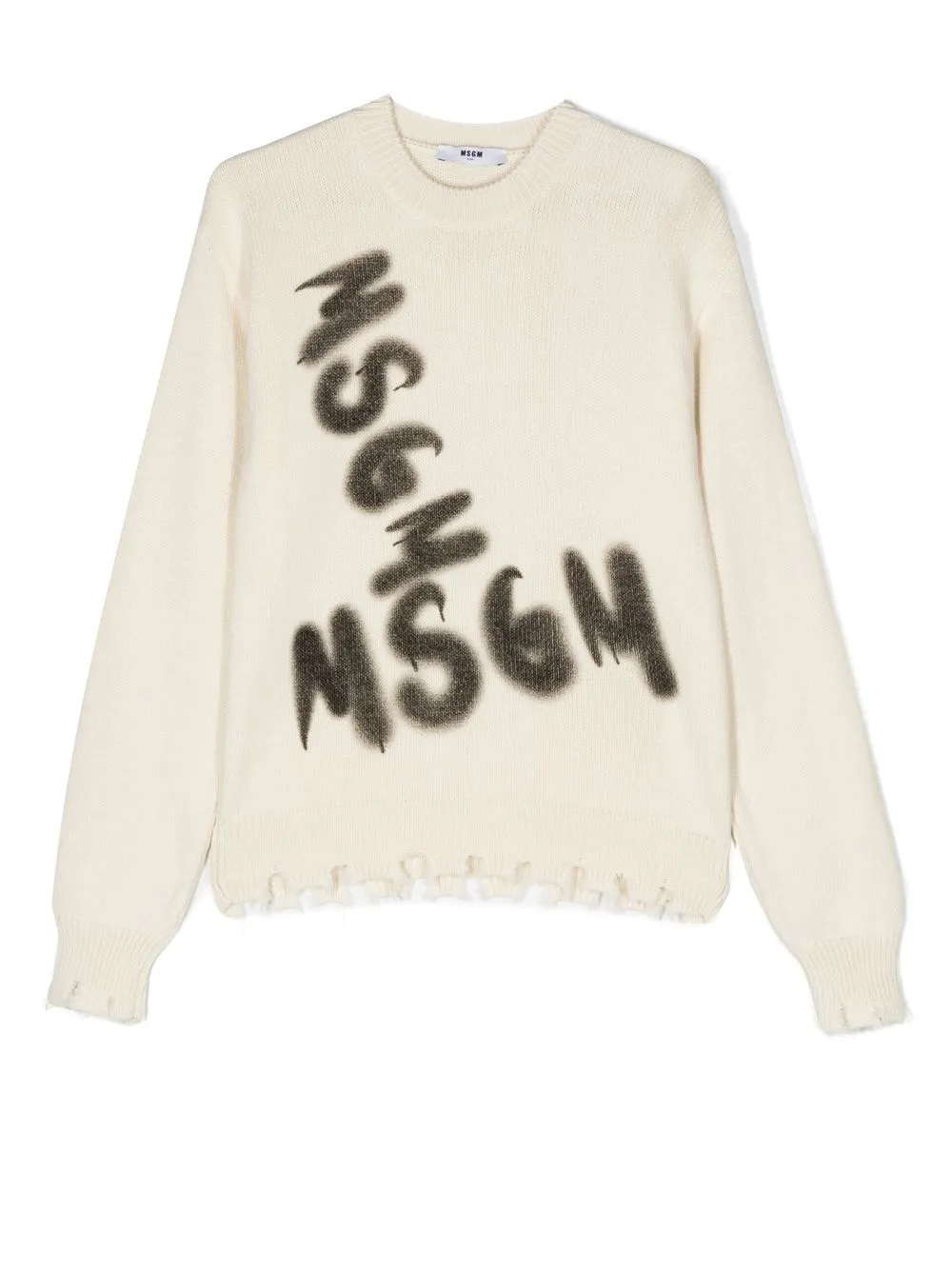 

MSGM Kids suéter con logo estampado y efecto envejecido - Blanco