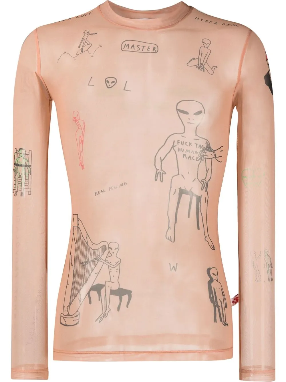 

Walter Van Beirendonck playera manga larga de malla estilo tatuaje - Neutro