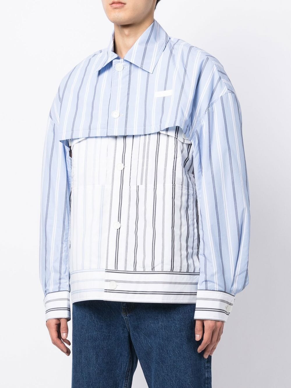 Shop Feng Chen Wang Layered Striped Jacket In White