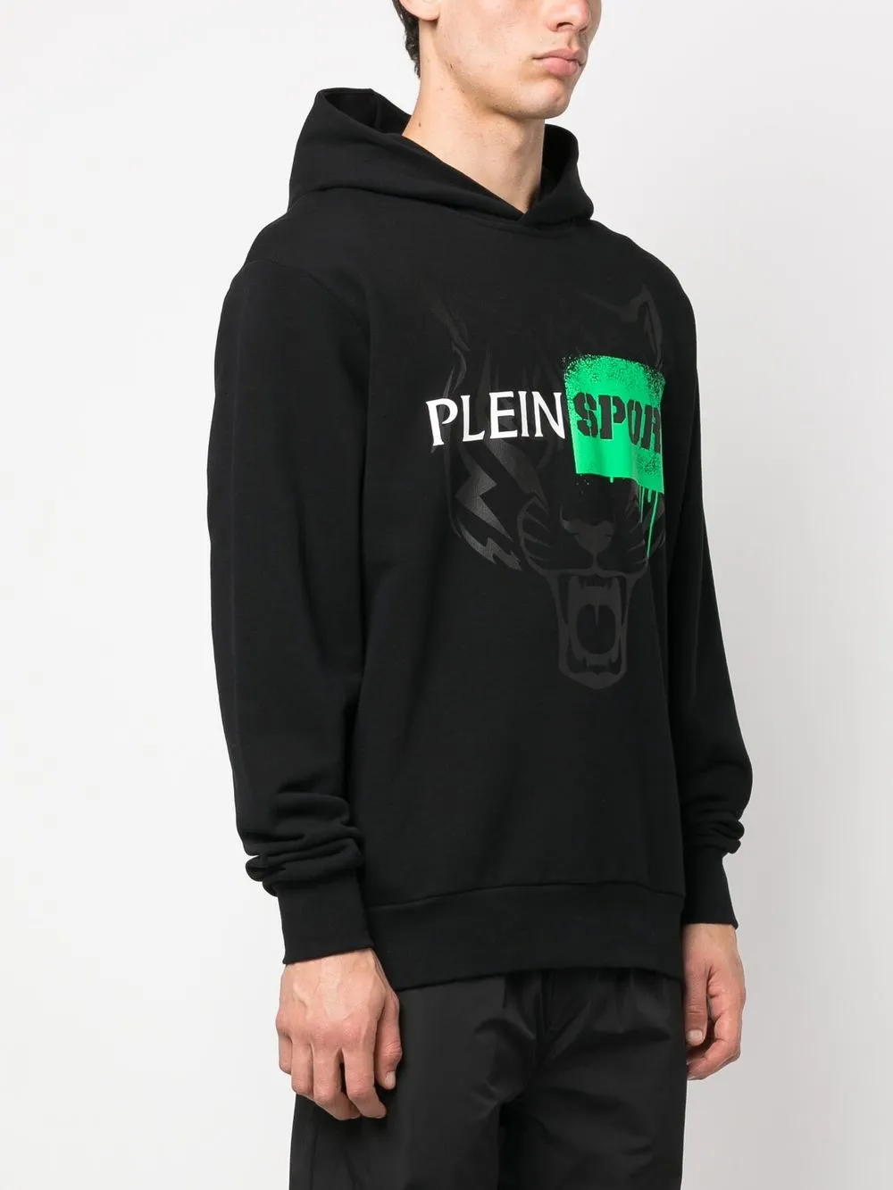 Plein Sport Tiger-motif Long-sleeved Hoodie In Black