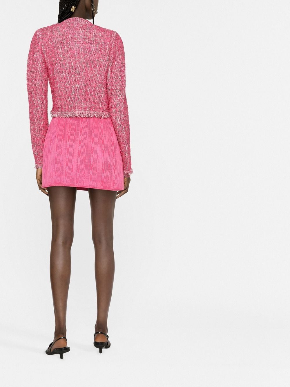 Shop Lanvin Bouclé Knit Cropped Jacket In Rosa