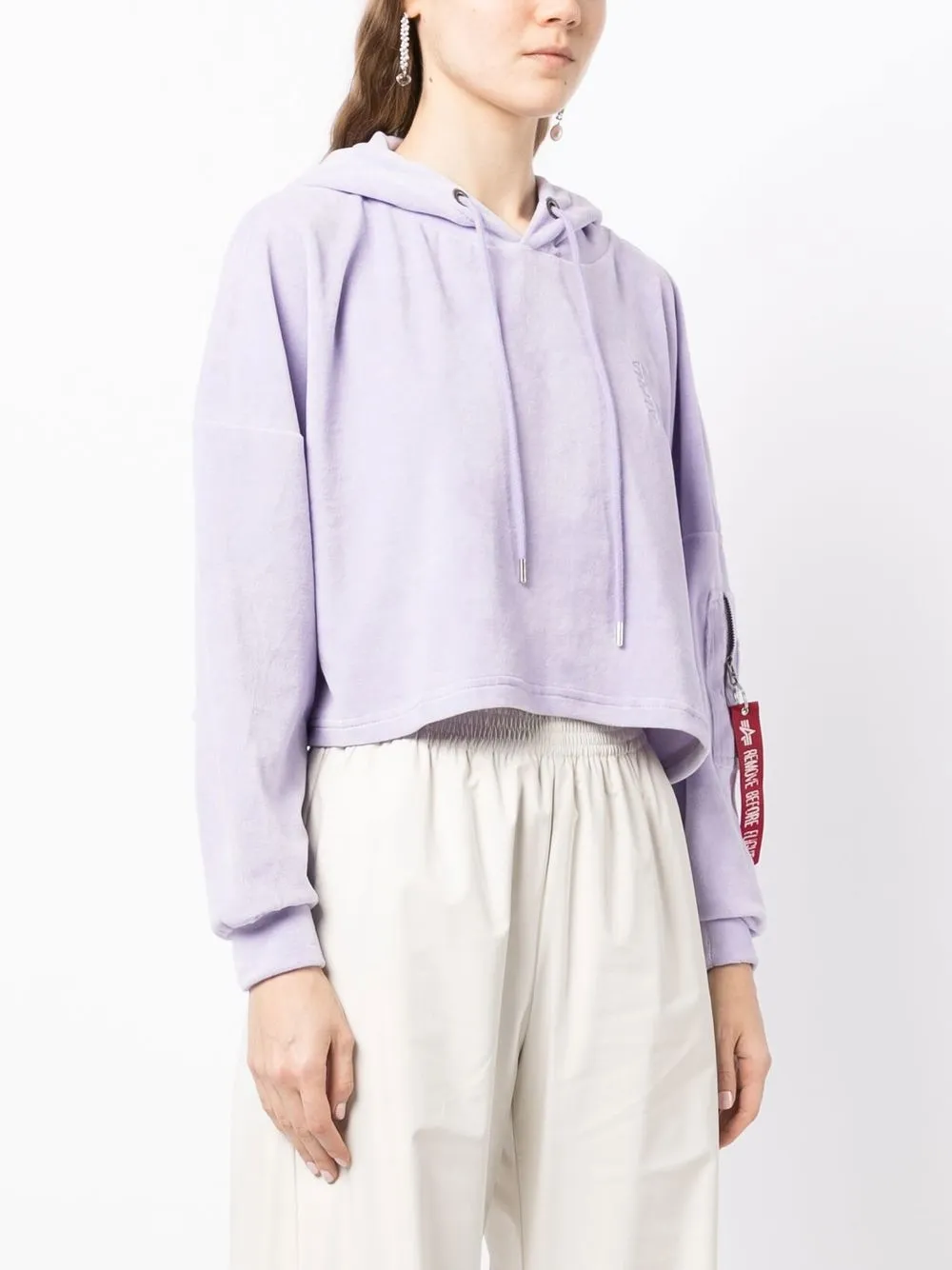  Alpha Industries Cropped Hoodie In Samtoptik   Violett 