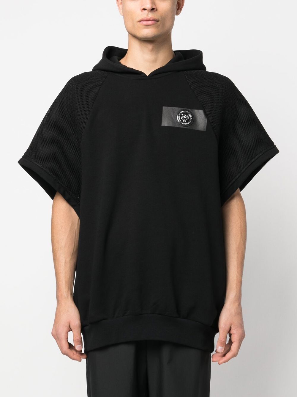 Shop Plein Sport Logo-print Short-sleeved Hoodie In Black