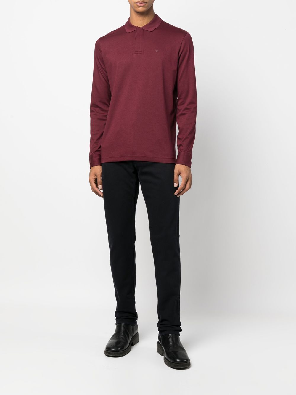 Shop Emporio Armani Long-sleeve Polo Shirt In Rot