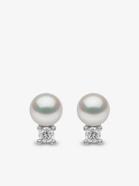 Yoko London 트렌드 18K 화이트 골드 다이아몬드 펄 스터드 이어링