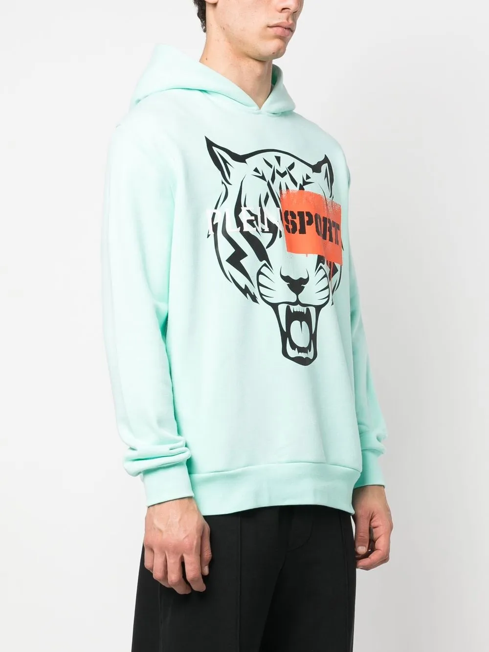 Plein Sport Tiger-motif Long-sleeved Hoodie In Green