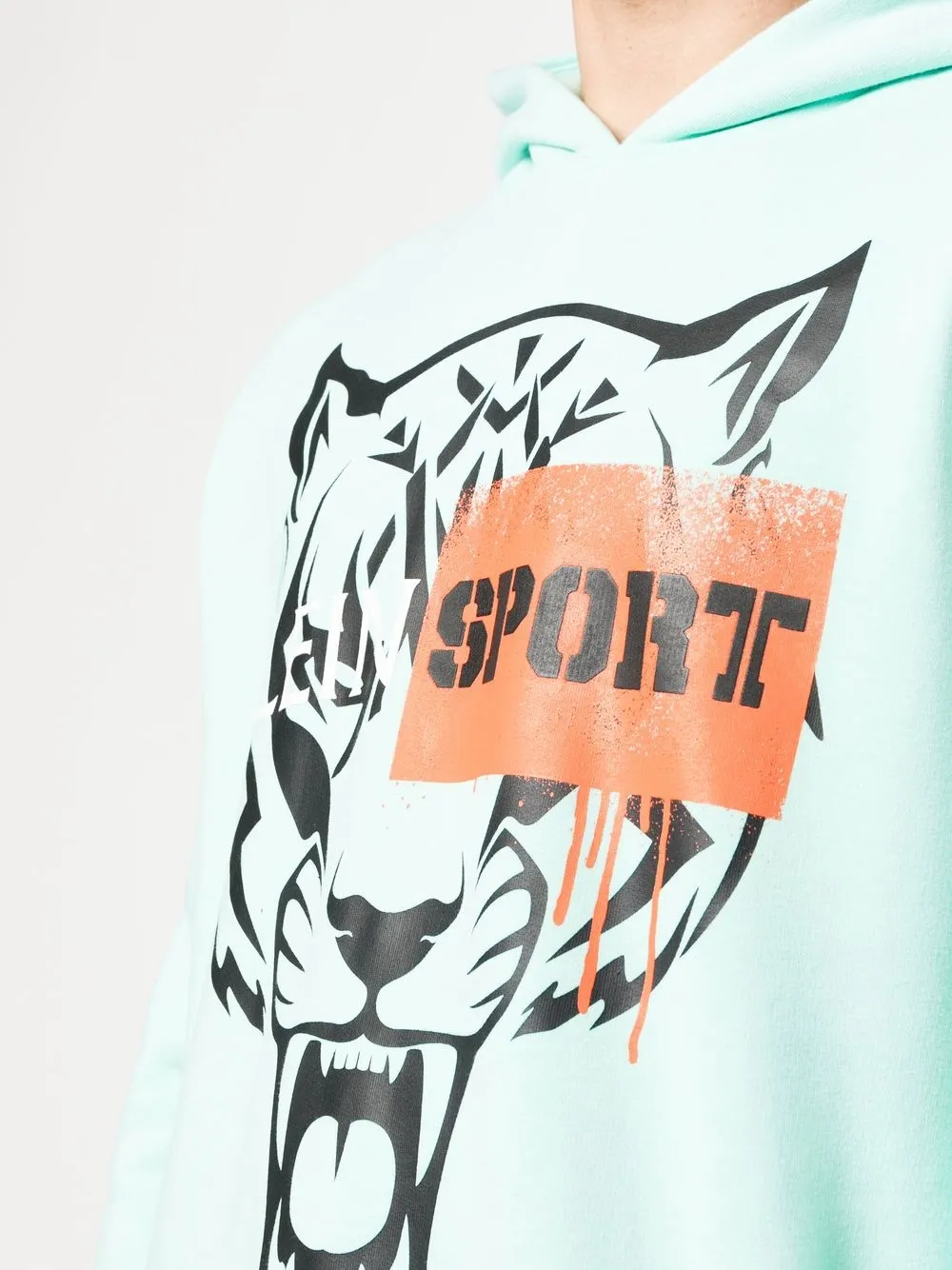 Plein Sport Tiger-motif Long-sleeved Hoodie In Green