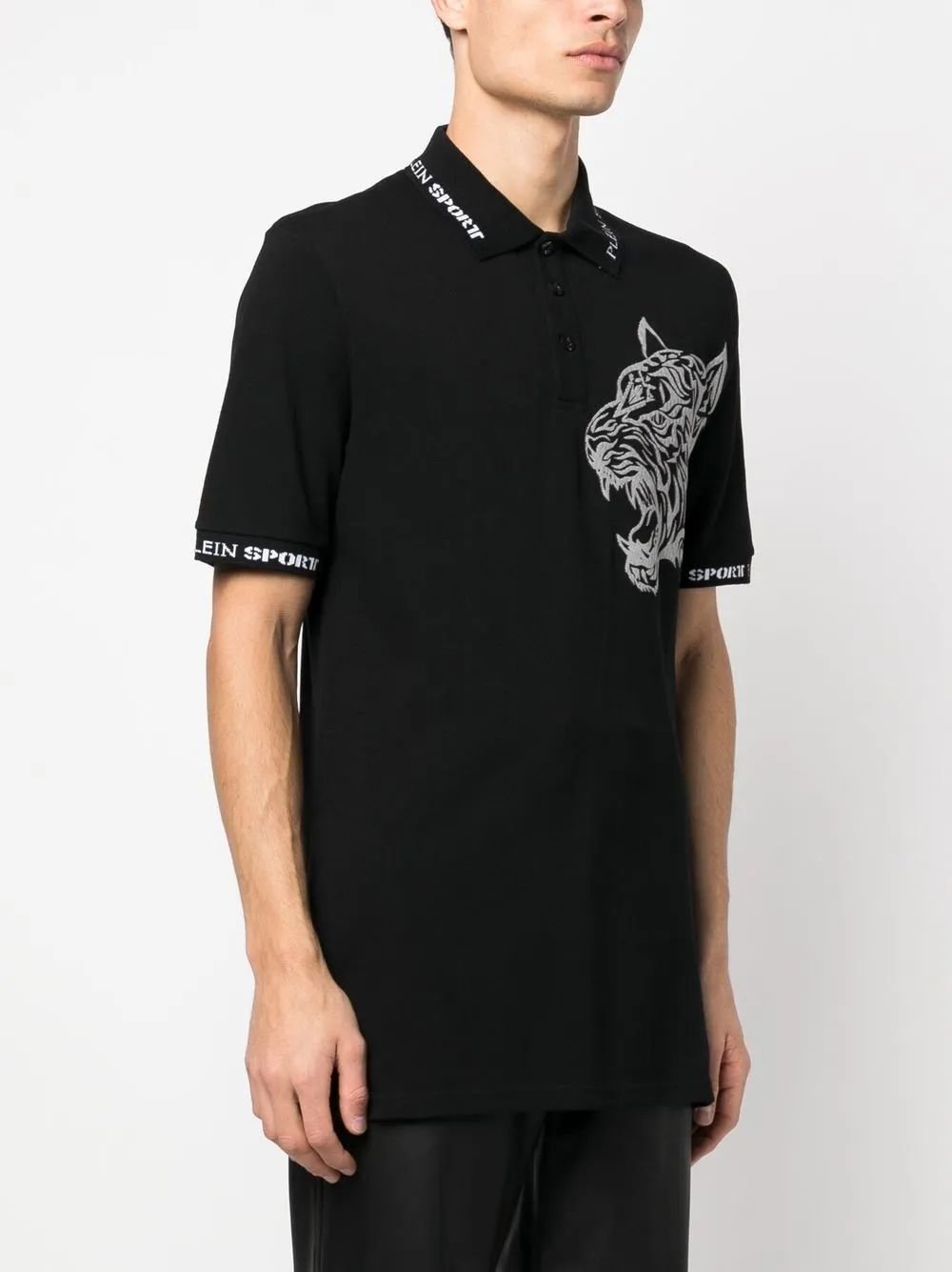 Plein Sport Tiger-motif Polo Shirt In Black