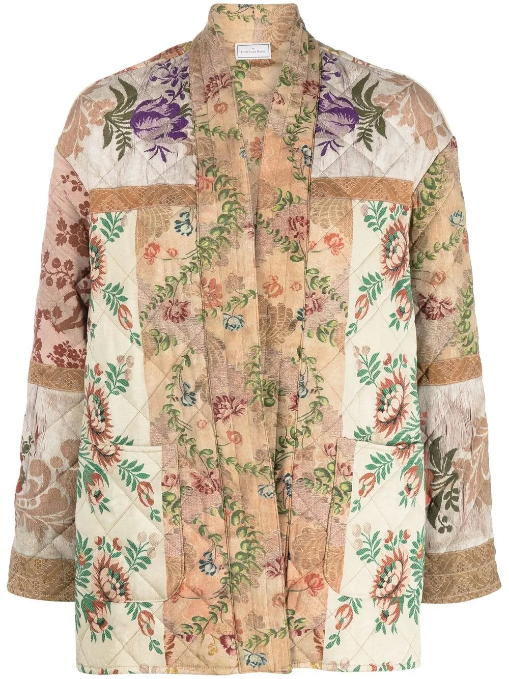 

Pierre-Louis Mascia patchwork silk-blend belted jacket - Neutrals