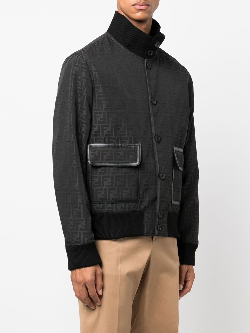 Shop Fendi Monogram Jacquard Flap-pocket Bomber Jacket In Black