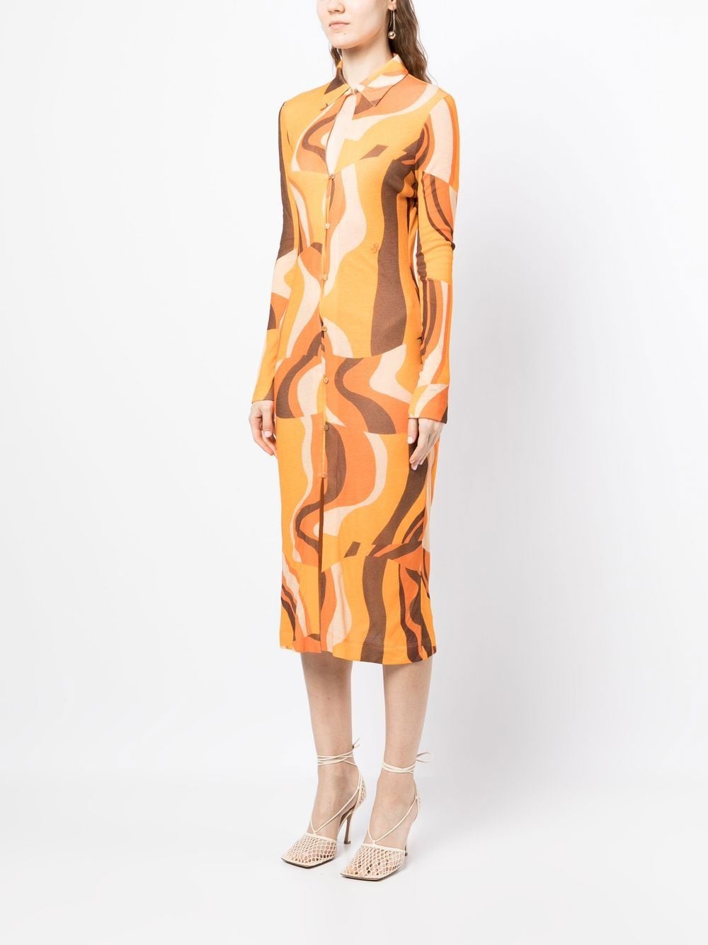 Shop Rejina Pyo Sana Abstract-pattern Shirt Dress In Orange