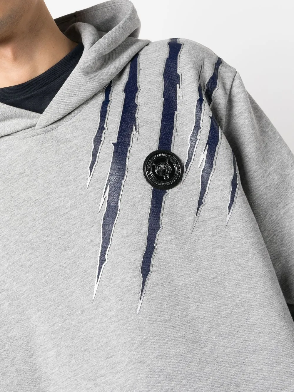 Plein Sport Scratch-print Long-sleeved Hoodie In Gray