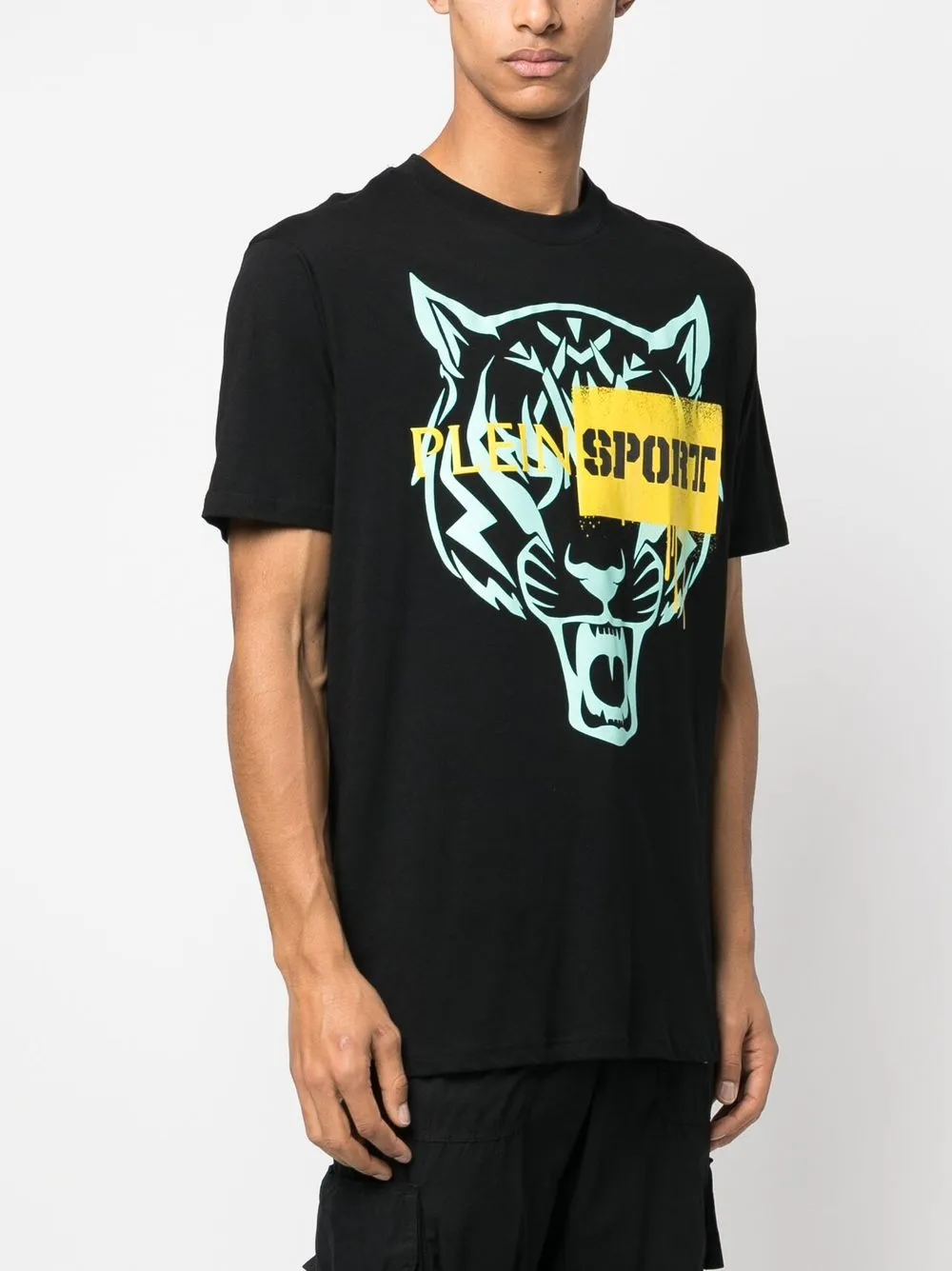 Plein Sport Tiger-print Short-sleeved T-shirt In Black