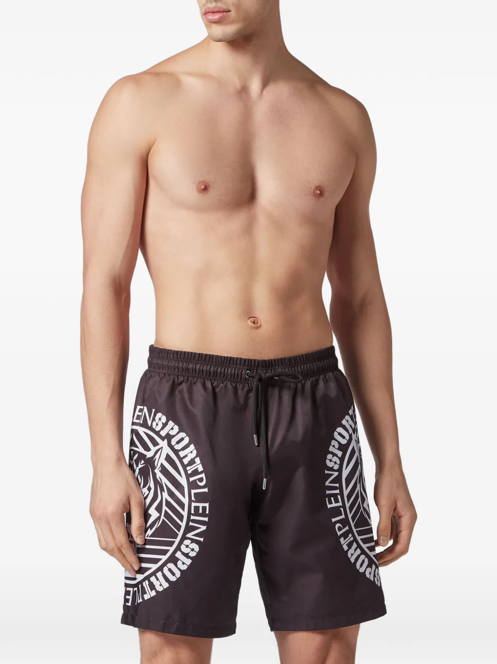  Plein Sport Logo Print Tiger Swim Trunks   Schwarz 