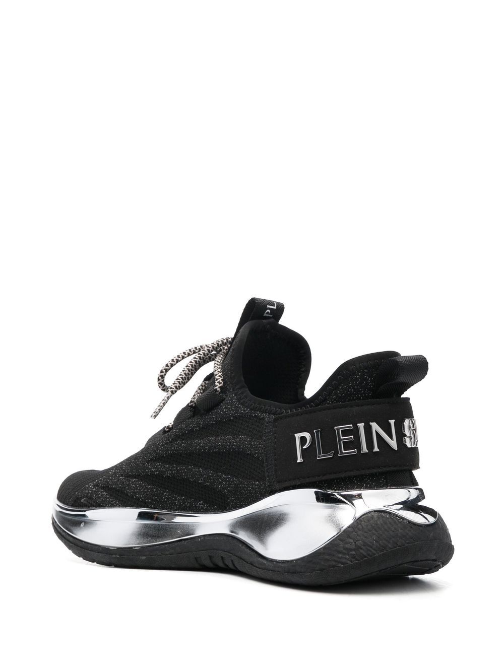 Shop Plein Sport Contrasting Metallic Logo Sneakers In Black