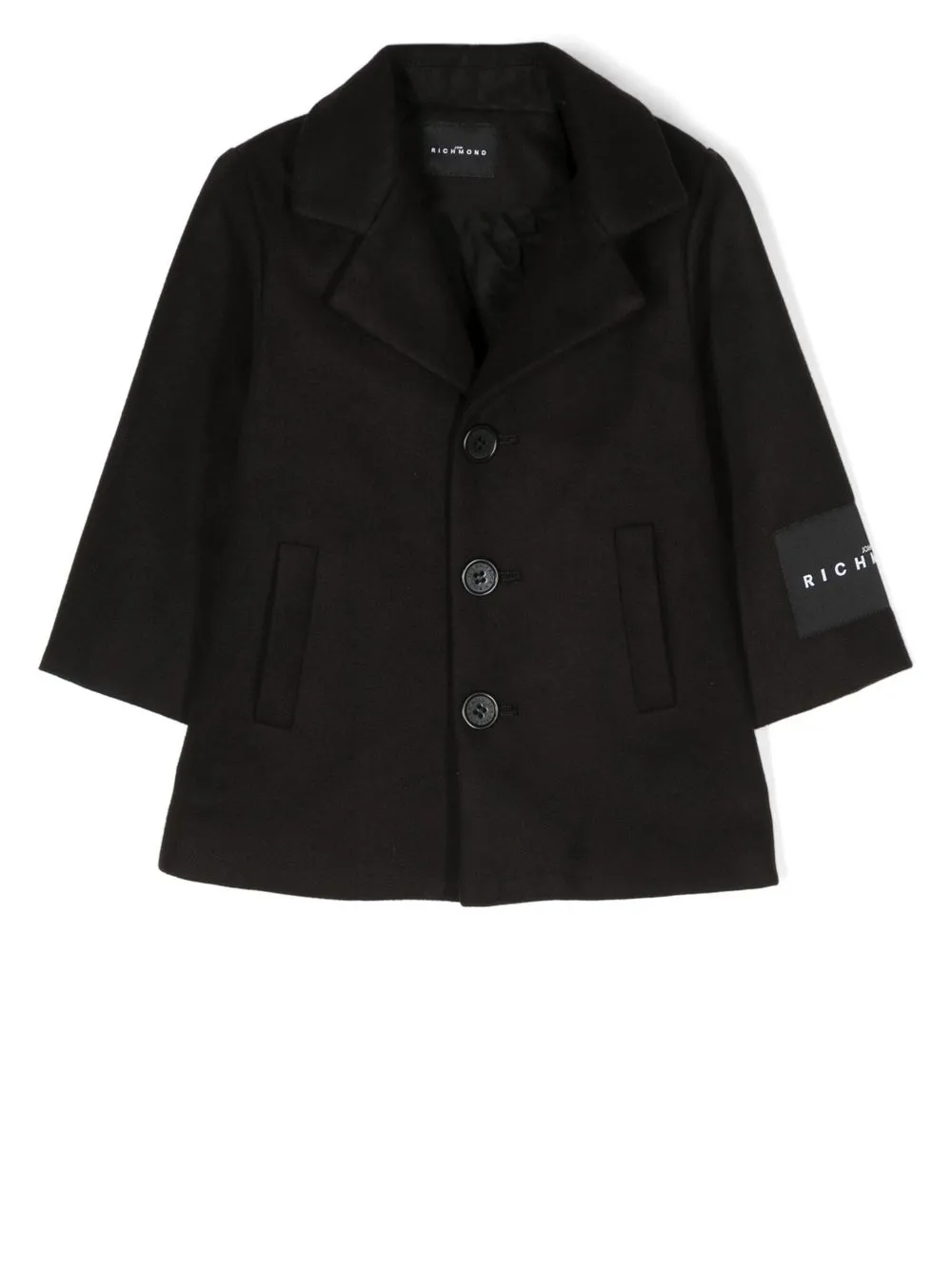 

John Richmond Junior logo-patch detail single-breasted coat - Black