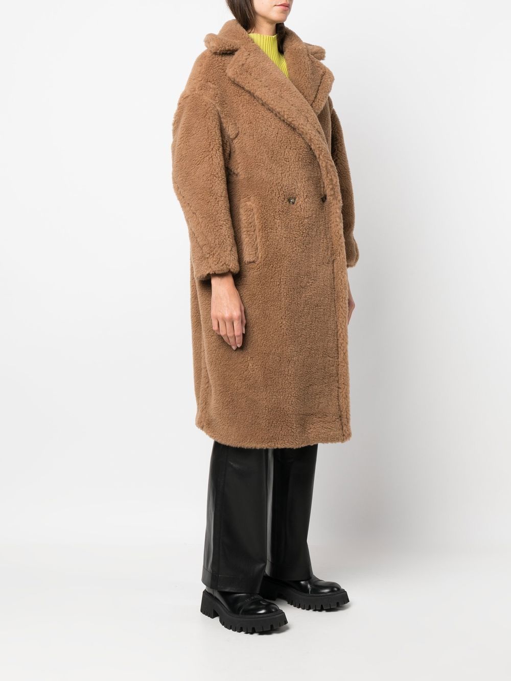 Shop Max Mara Teddy Fleece Double-breasted Coat In Brown