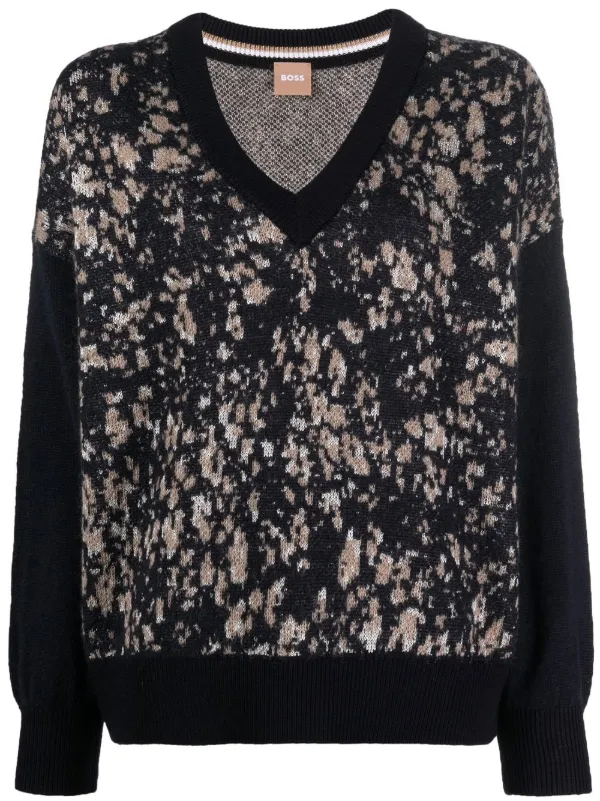 BOSS camouflage-print V-neck Jumper 