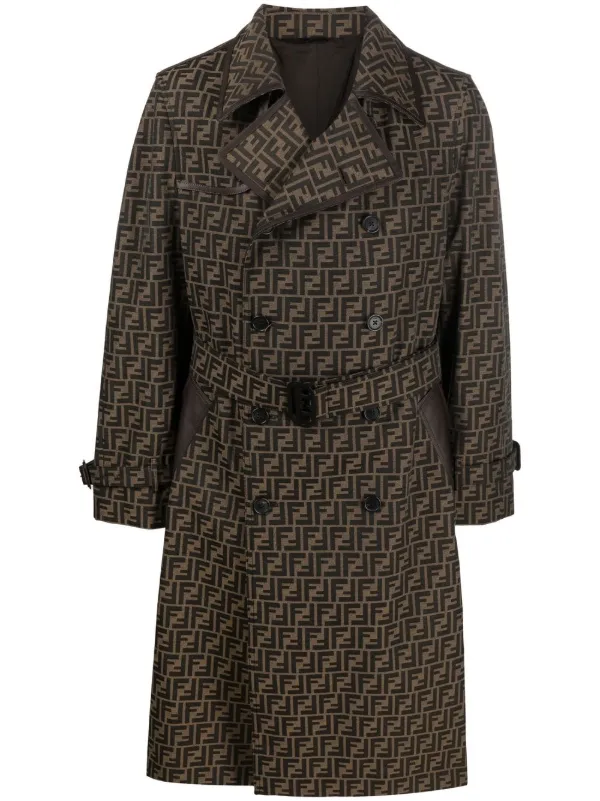 FENDI FF Jacquard double breasted Trench Coat Brown FARFETCH IE