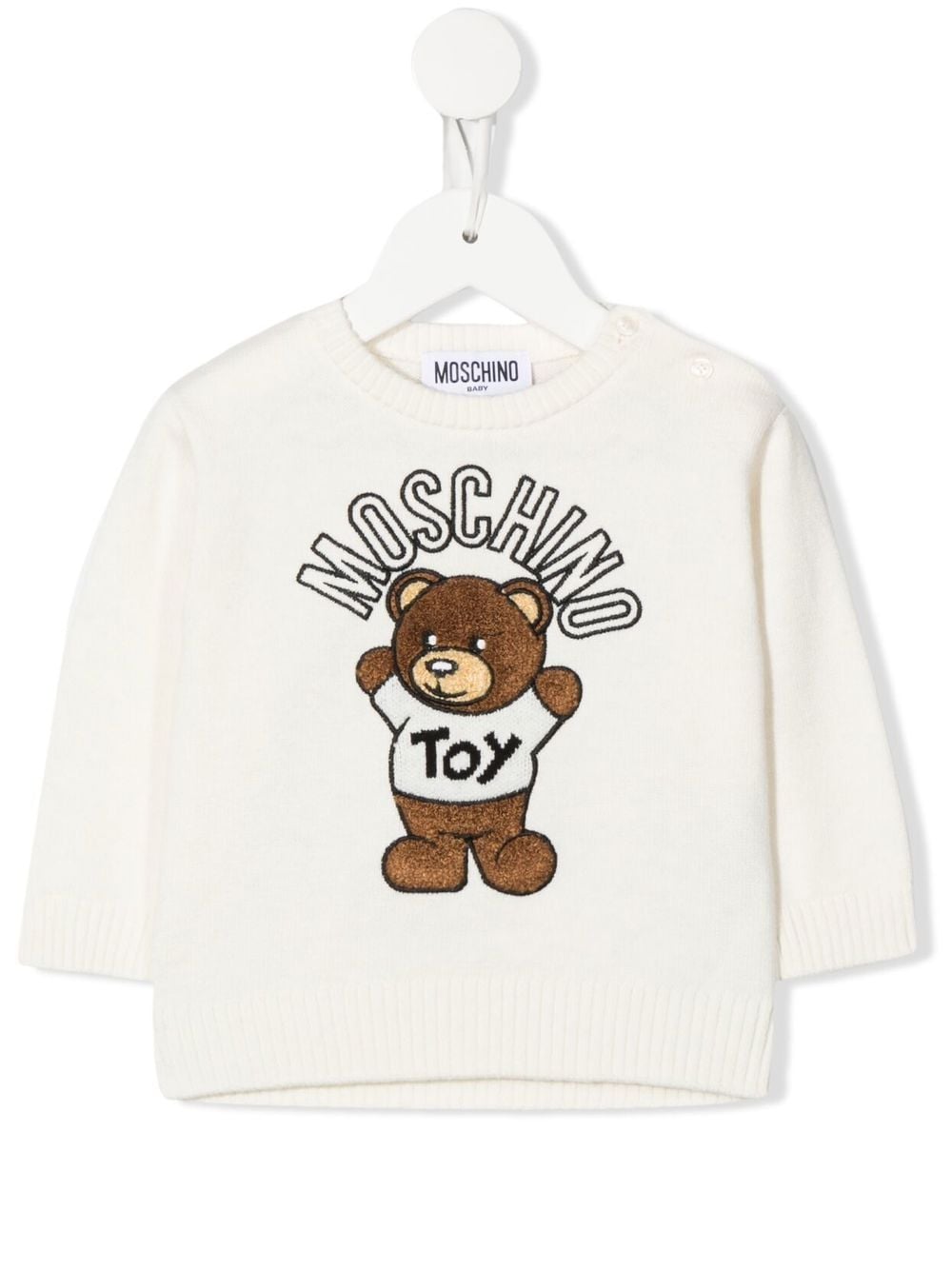 Moschino Babies' Cotton-wool Logo-knit Jumper In White