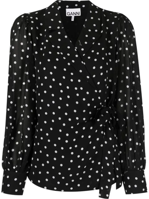 GANNI polka-dot wrap shirt
