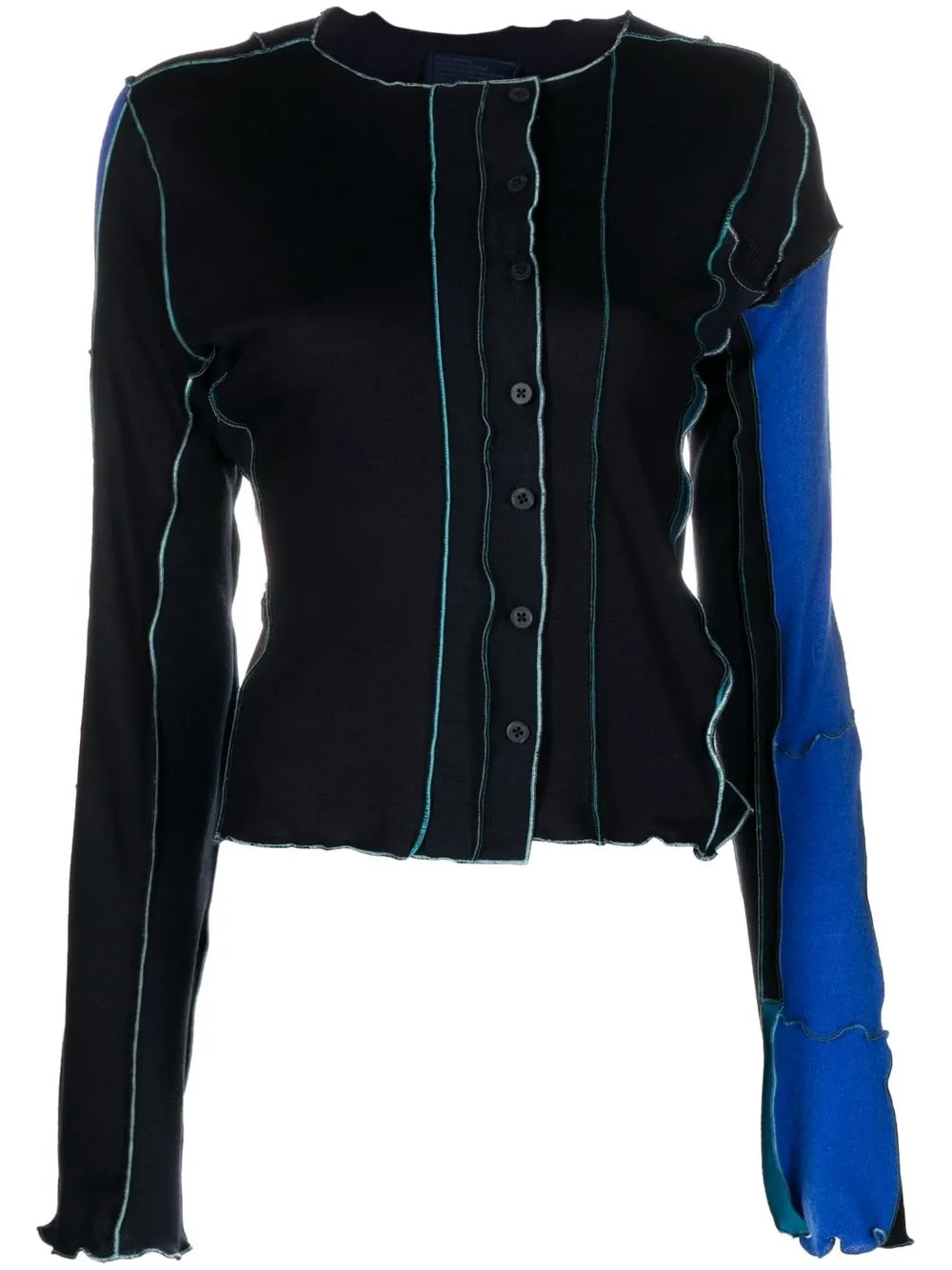 

sherris ruffle-detail button-front cardigan - Blue