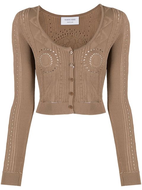 Marine Serre pointelle-knit cropped cardigan