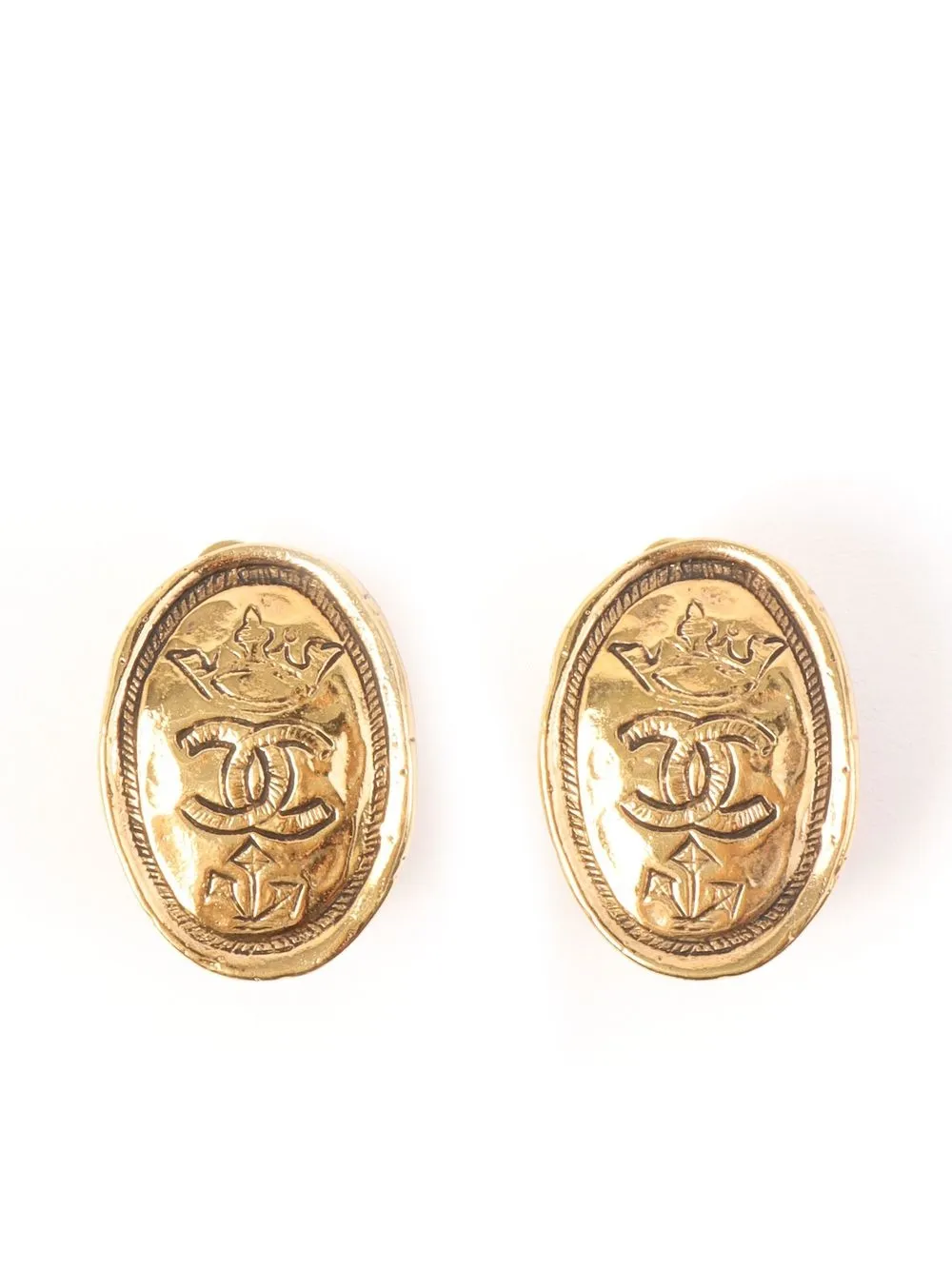 

Chanel Pre-Owned 1990s CC Crown oval clip-on earrings - Gold