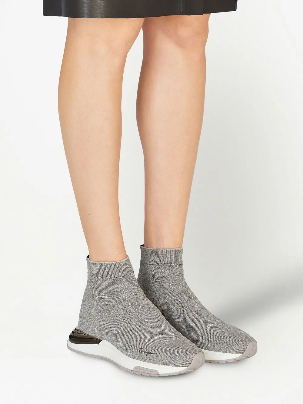 Ferragamo Logo-print Sock Sneakers In Grey