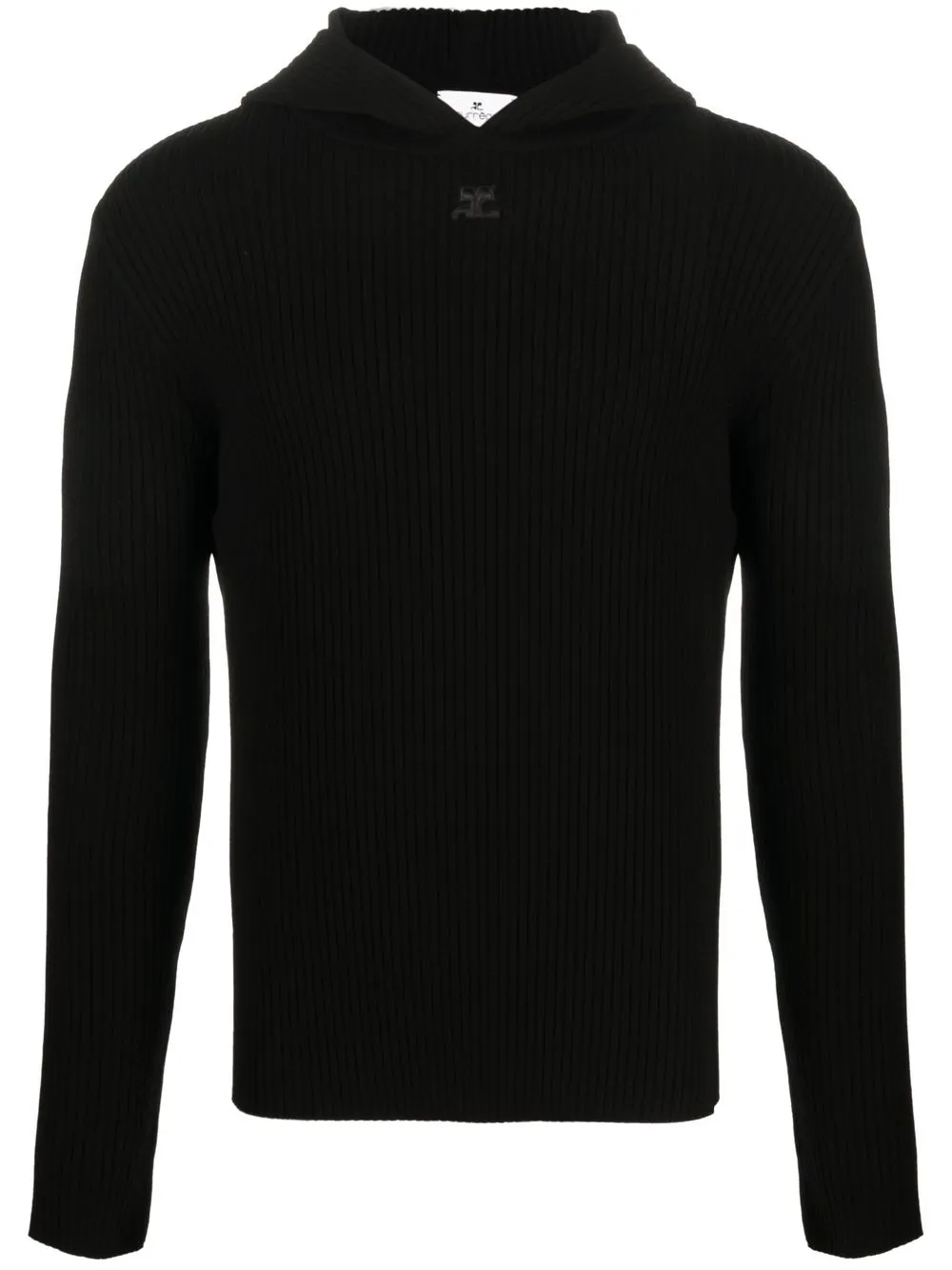 

Courrèges logo-patch ribbed-knit hoodie - Black