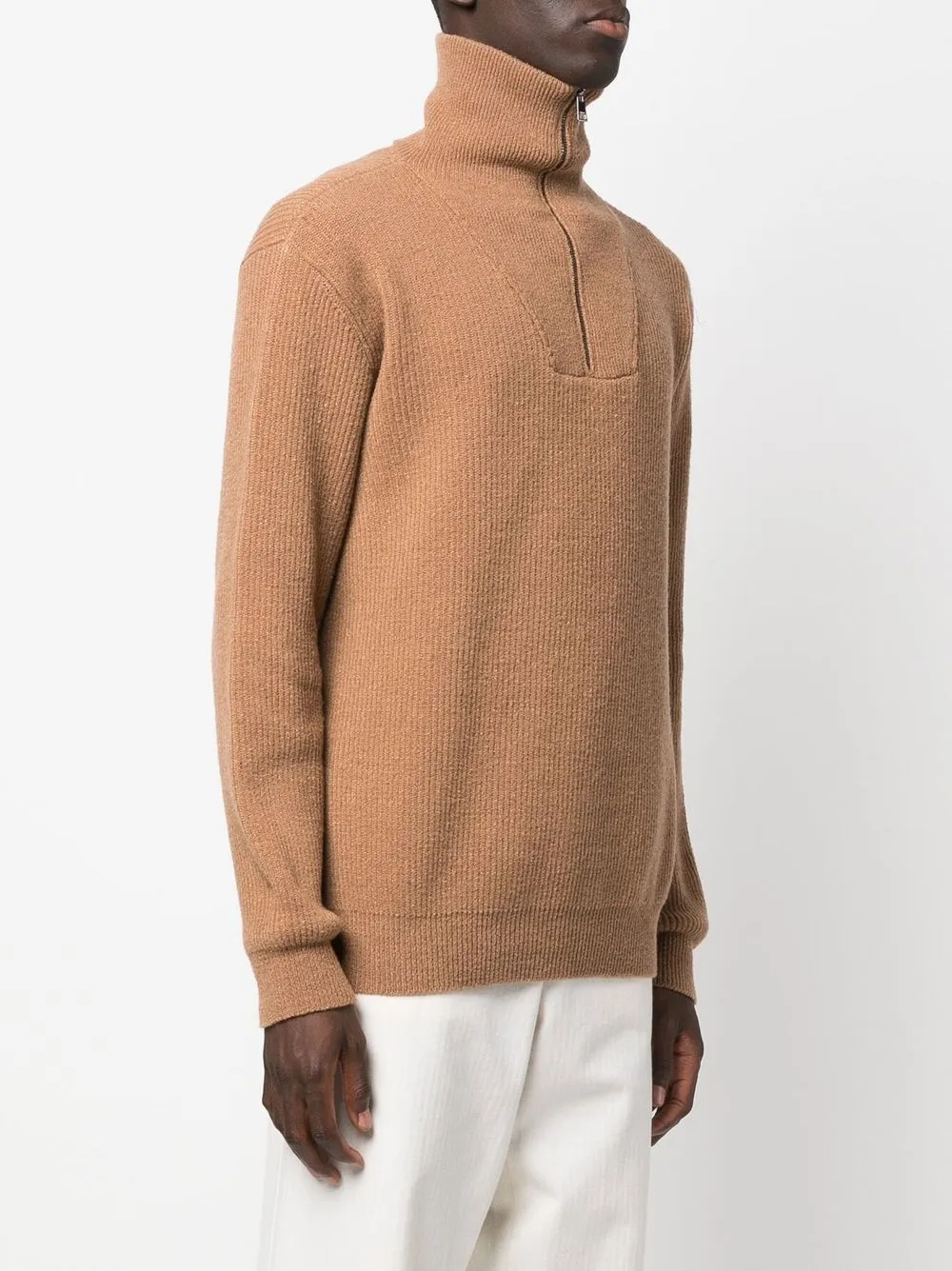  Roberto Collina Pull Nervuré à Col Zippé - Marron 