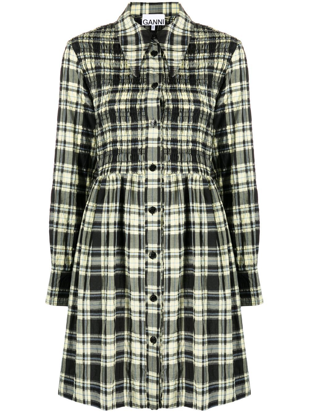 

GANNI seersucker check smock shirt dress - Green