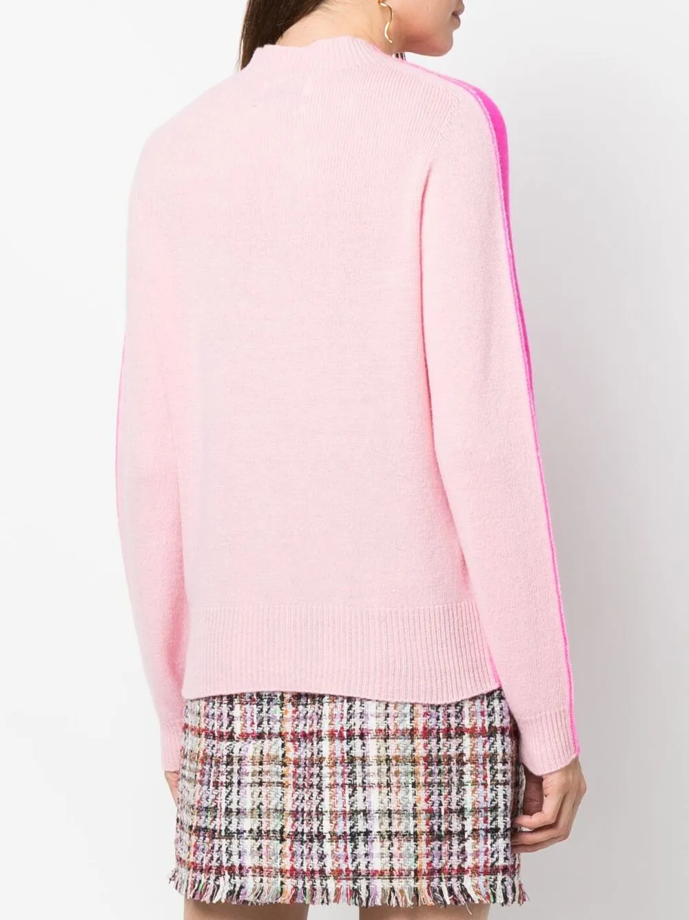 Two-Tone Round Neck Ribbed Trim Cropped Sweater main image 0