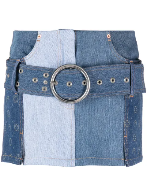 Marine Serre Monogram-print patchwork denim mini skirt