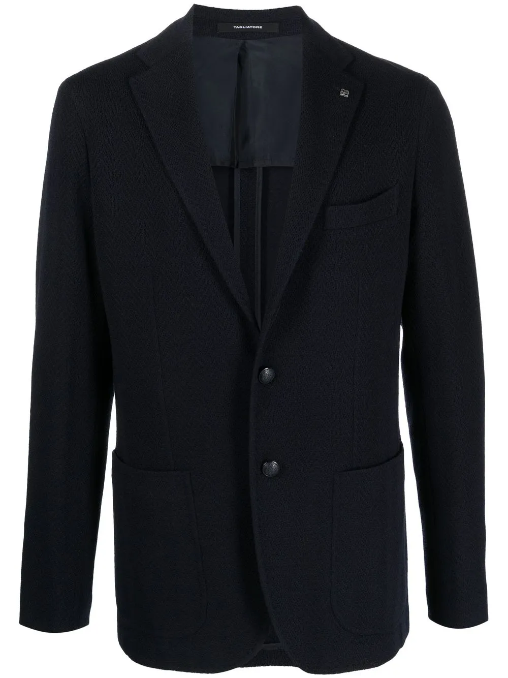 

Tagliatore single-breasted chevron-knit wool blazer - Blue