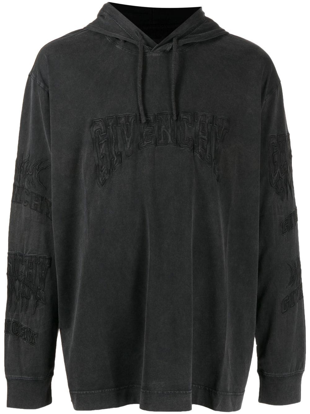 Givenchy Embroidered Logo Faded-effect Hoodie In Black