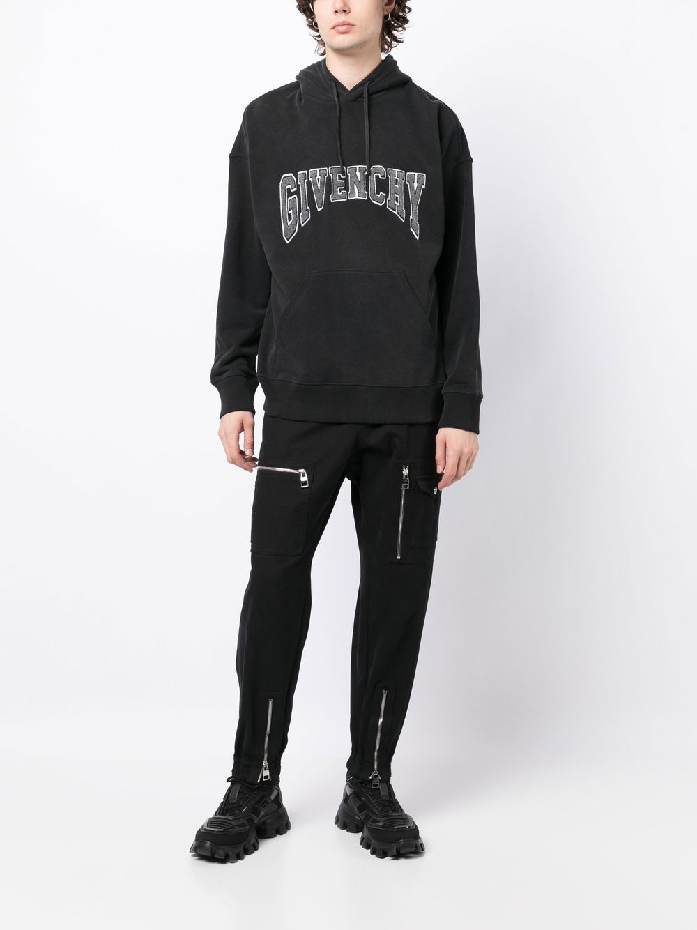 Givenchy logo appliqué drawstring hoodie - Grey