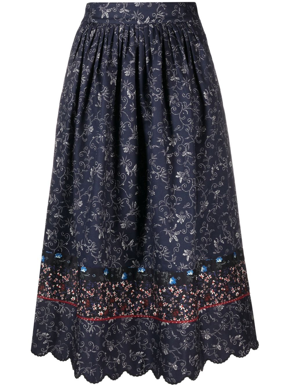 

See by Chloé scalloped floral-print midi skirt - Blue