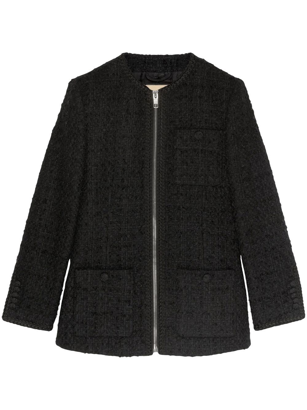 Shop Gucci Boucle Knit Jacket In Schwarz