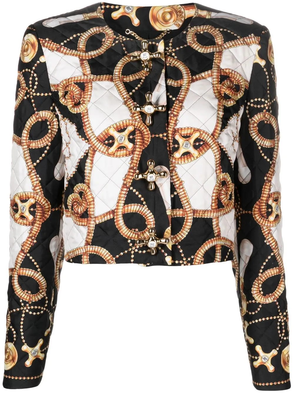 

Moschino chain-print cropped quilted jacket - Black