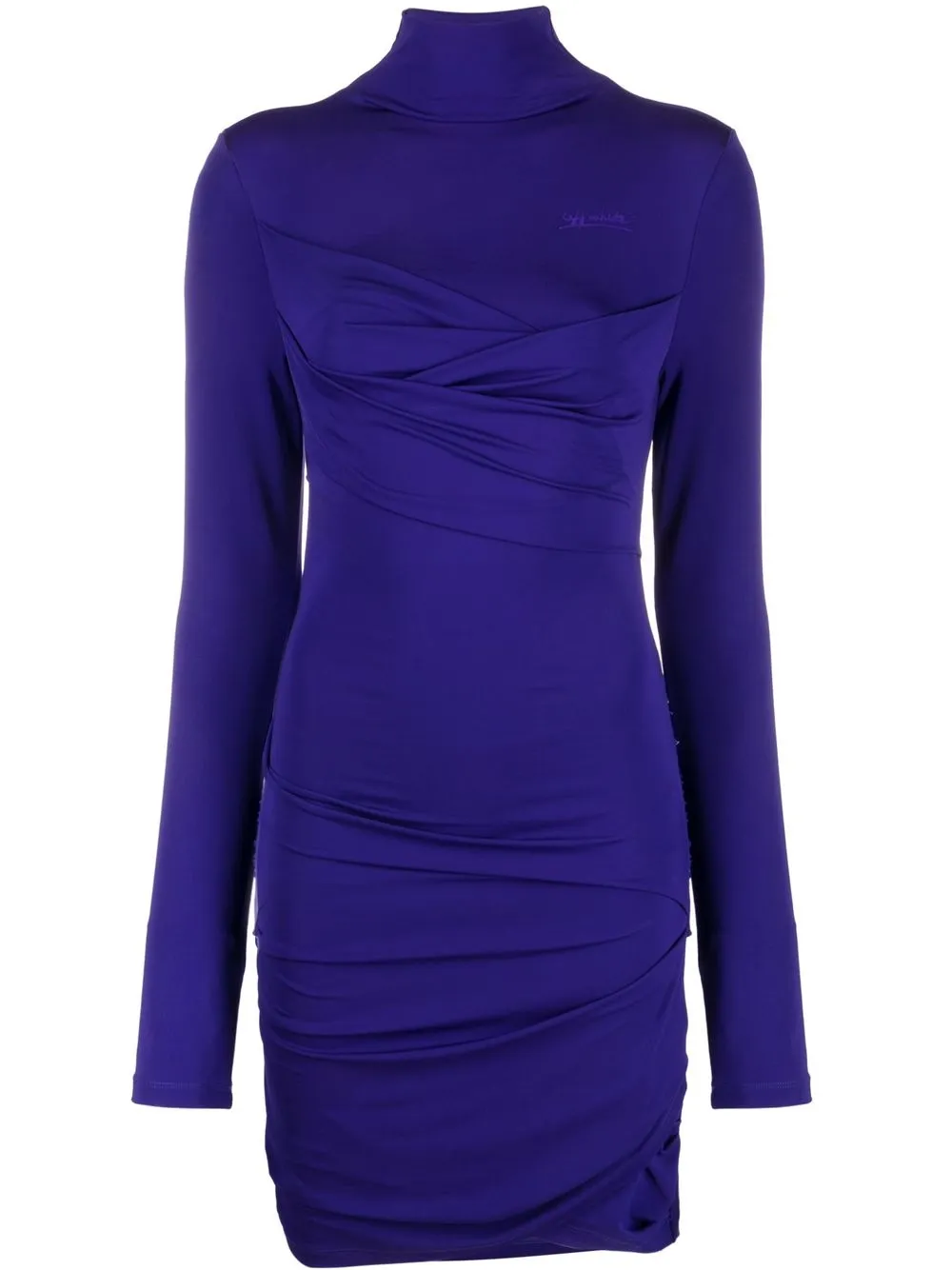 Off-White vestido mini fruncido manga larga - Morado